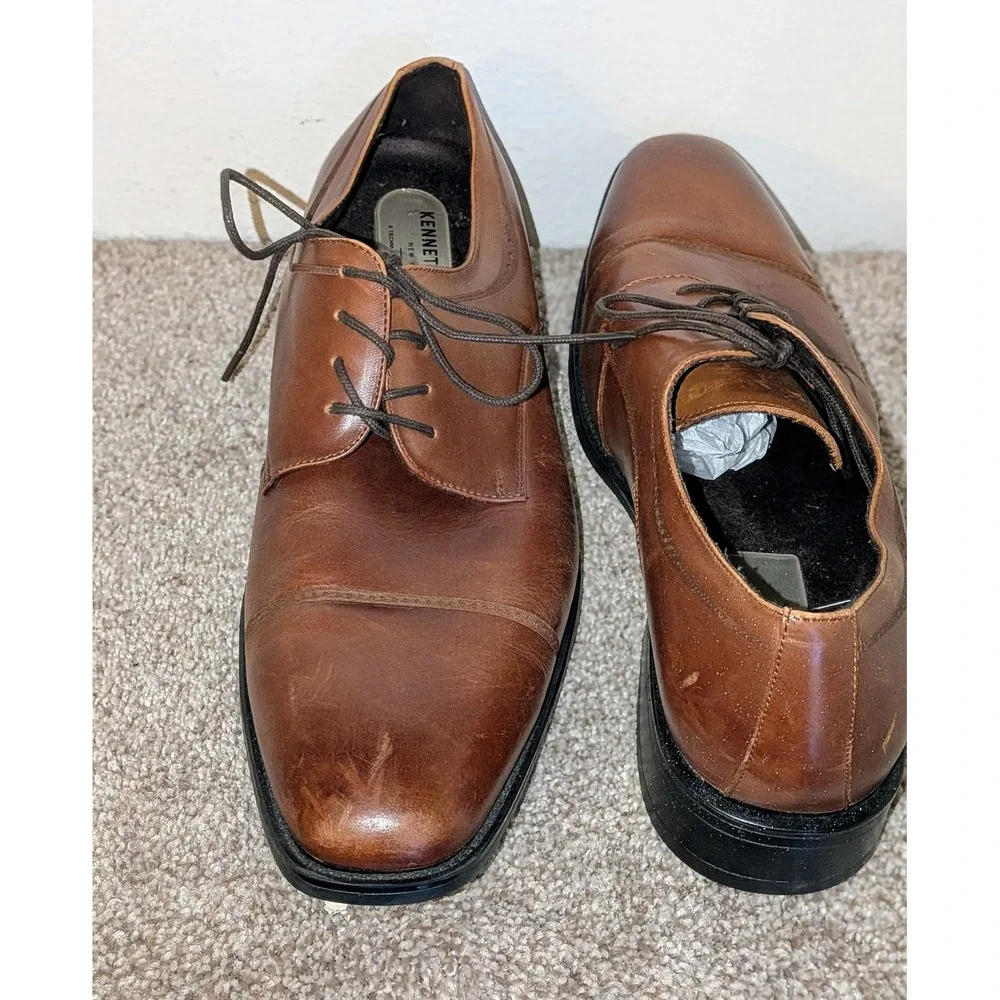 Kenneth Cole New York‎ Mens Sz 10.5M Brown Leather Cap Toe Lace Up Dress Shoes